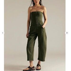 Free People Je Suis Pret Barrel Jumpsuit Womens S Green Casual Corset Boho